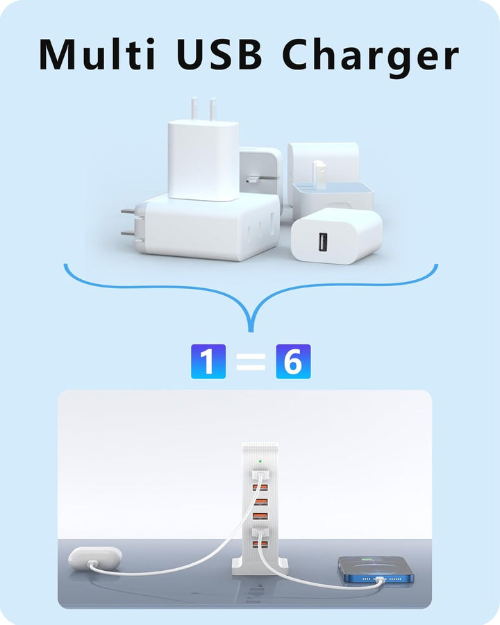 POANES 50W USB Ladegerät Mehrfach 6 Port USB Netzteile Handy Ladestation Weiss Steckdose für iPhone