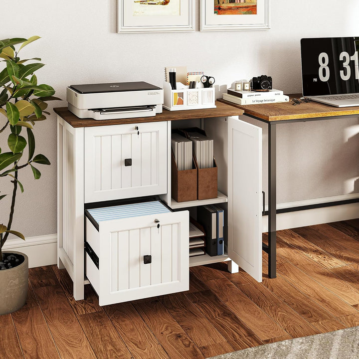 Pamapic Aktenschrank Holz Abschliessbar mit 2 Schubladen, Büroschrank für Formate Letter/Legal/A4, B