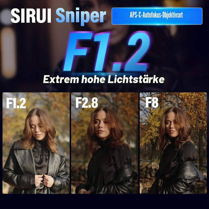 SIRUI Sniper F1.2 Autofokus-Objektiv-Set, 23 mm, 33 mm, 56 mm, Weitwinkel-APS-C Kameraobjektiv (AS-3