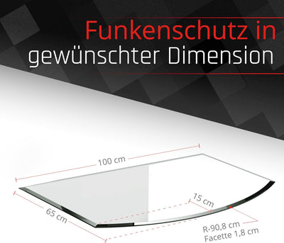 BIJON Glasplatte Segmentbogen für Kaminofen mit Dichtlippe, Glasbodenplatte - Funkenschutzplatte Gla