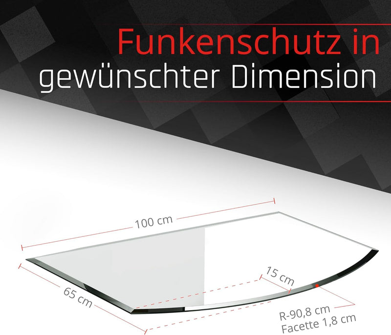 BIJON Glasplatte Segmentbogen für Kaminofen mit Dichtlippe, Glasbodenplatte - Funkenschutzplatte Gla