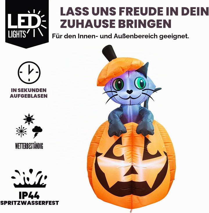 Joiedomi 1,5 m Halloween aufblasbare animierte Kitty Katze auf Kürbis aufblasbare Hof Dekoration mit
