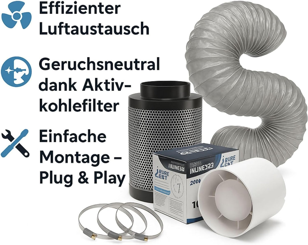 Weedness Grow Abluft Set Set ECO 190 m3/h 125 mm Flansch Belüftungsset - Grow Indoor Aktivkohlefilte