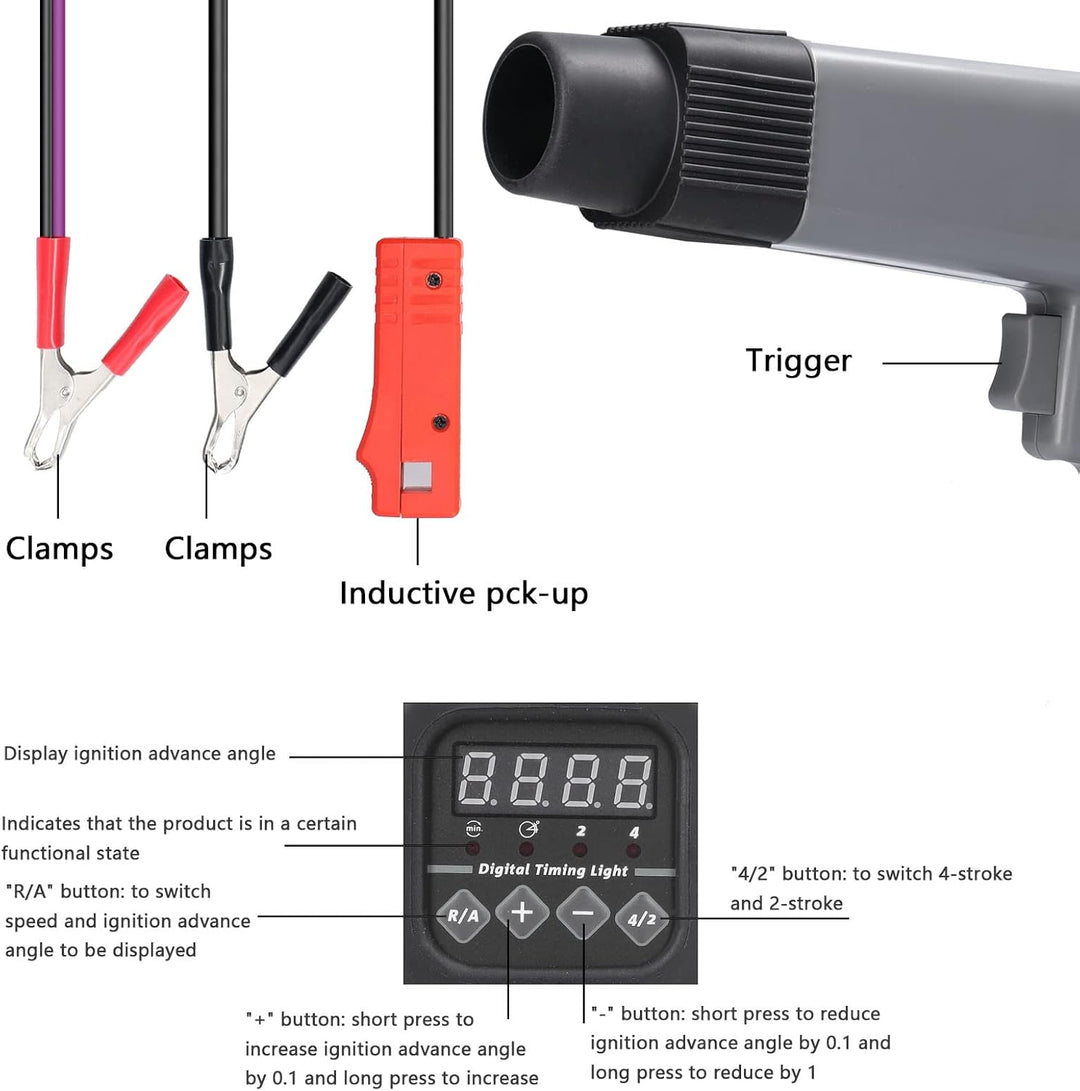 KKnoon 12 V Professionelle Digitalanzeige Induktives Timing-Licht Auto Motorrad Benzinmotor Zündzeit
