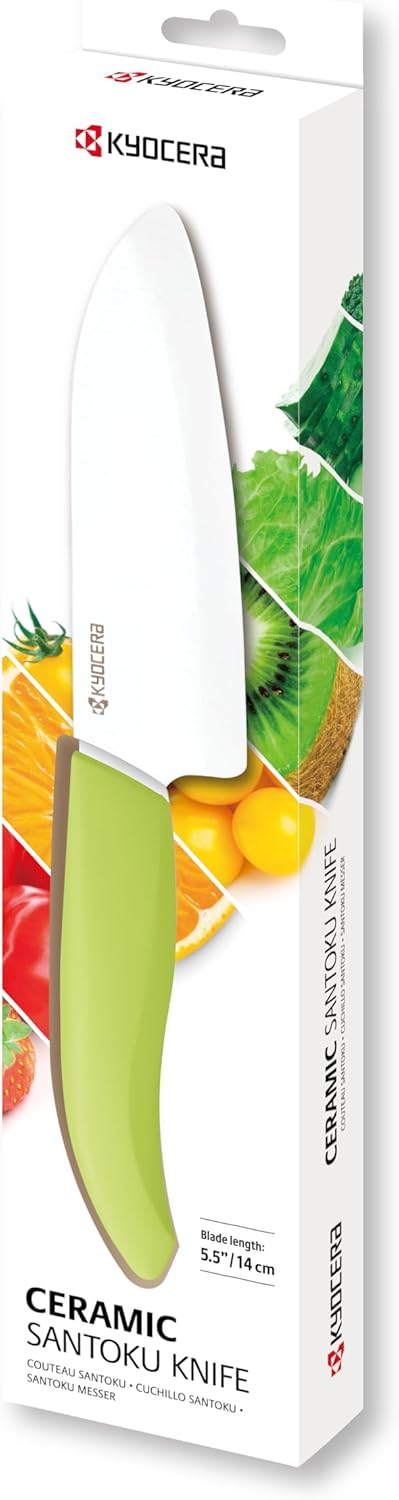 KYOCERA GEN COLOUR Santoku Keramikmesser FK-140WH-GR Santokumesser mit extrem scharfer Keramikklinge