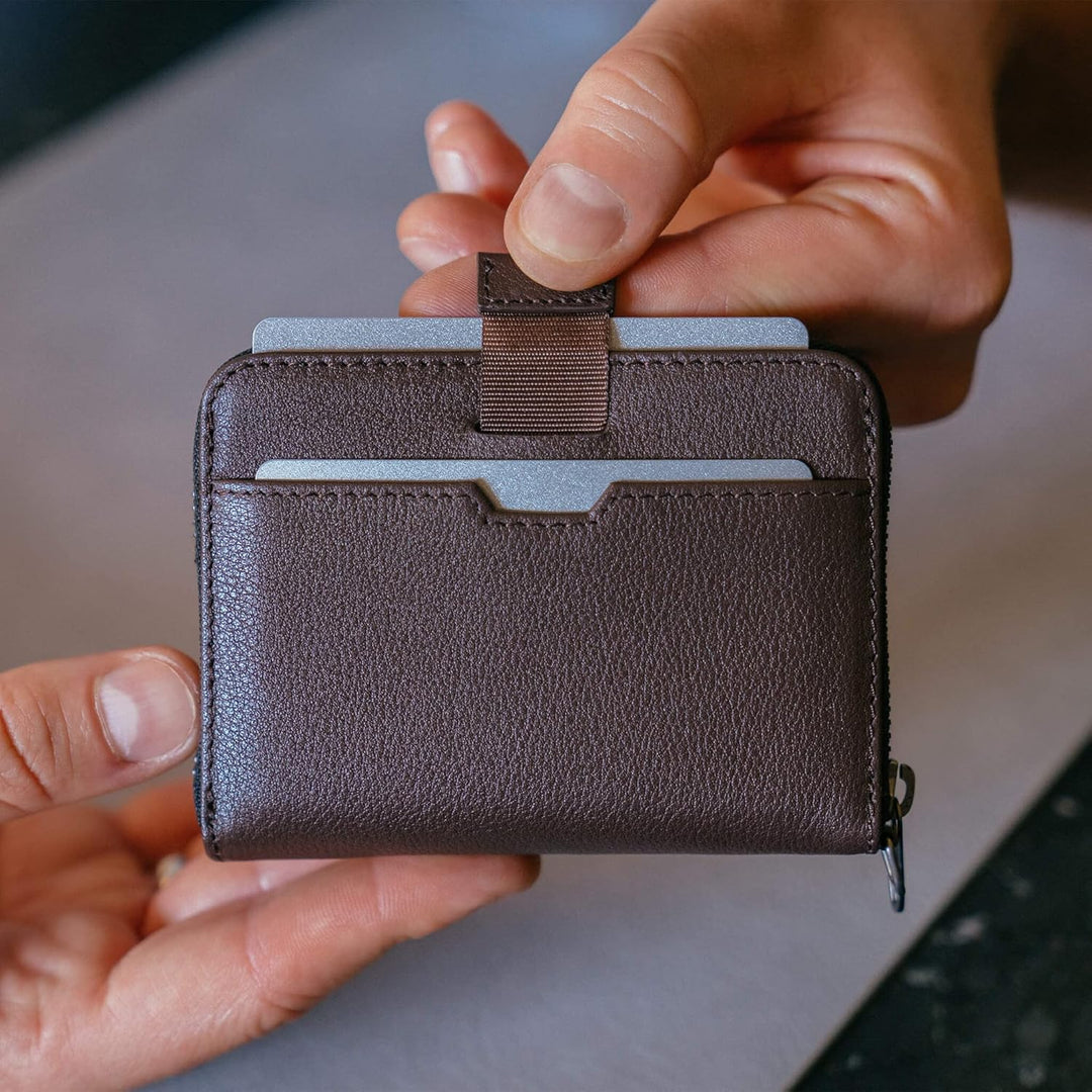 Vaultskin Mayfair Minimalistische Geldbörse aus Leder mit Reissverschluss Kleiner RFID-blockierender