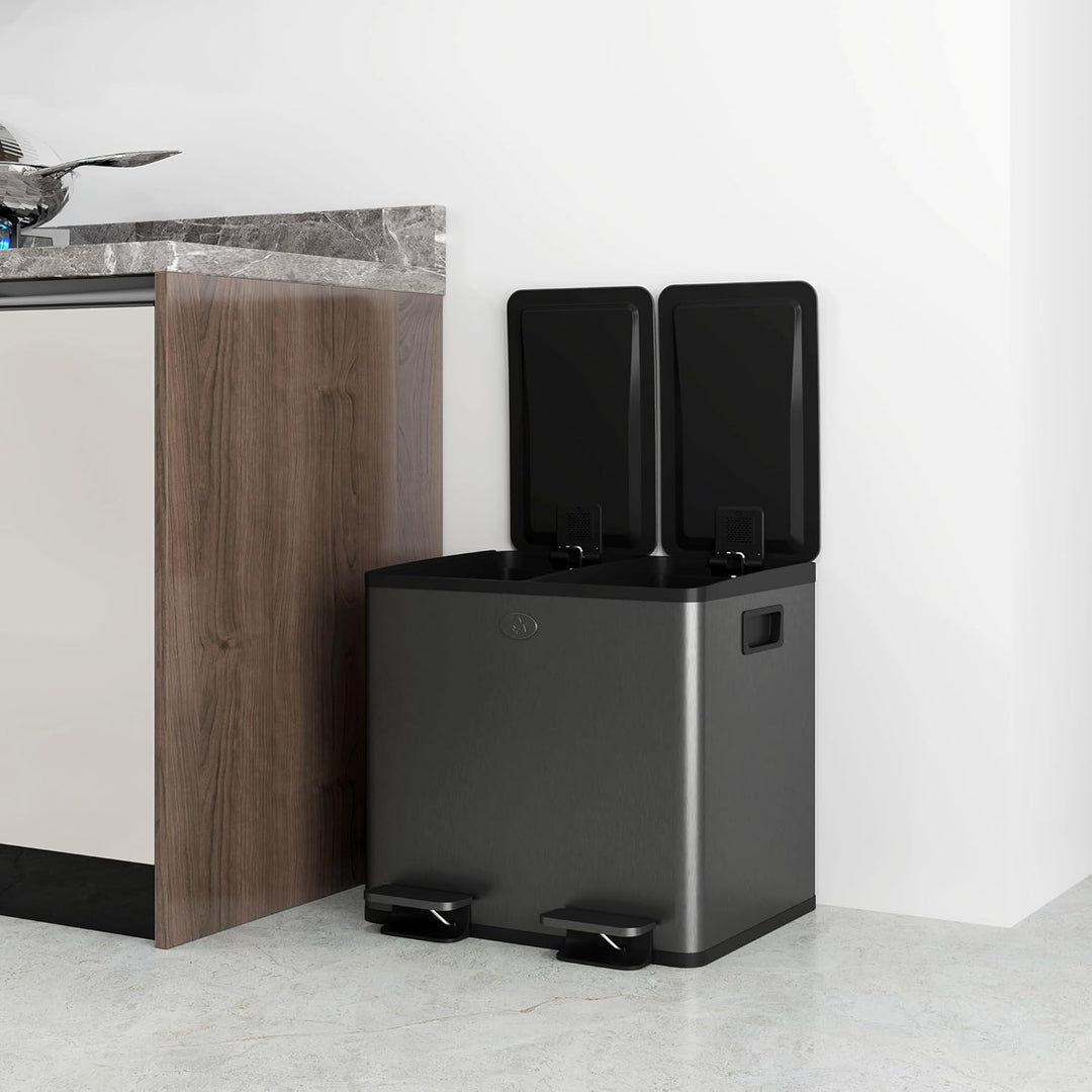 HOMCOM Mülleimer 2 x 15L Abfalleimer aus Edelstahl Mülltrennsystem mit Softclose Deckel, Herausnehmb