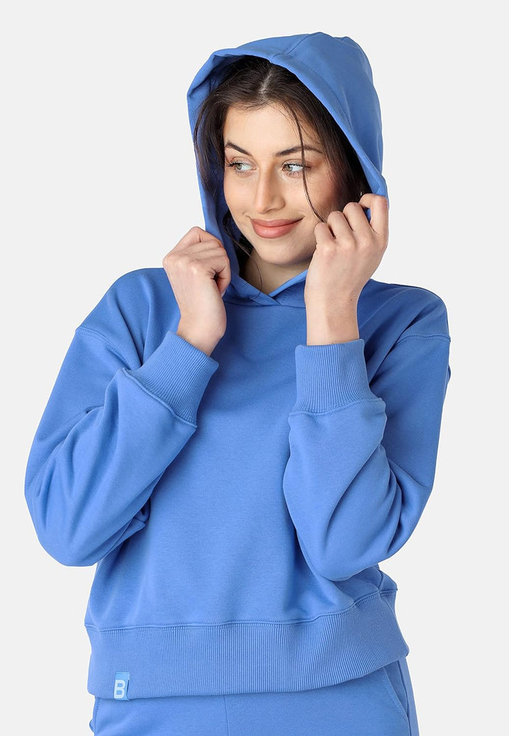 Bellivalini Kapuzenpullover kurz Damen Sportanzug Oberteil Jogging Pullover BLV208 XS Blau, XS Blau
