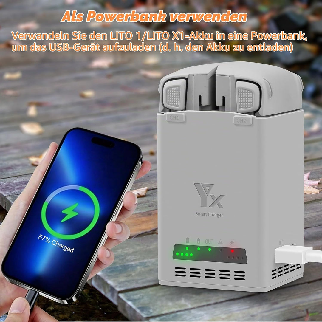 65W Akku Ladegerät für DJI Lito 1 X1,Fast Zwei-Wege Ladestation | Charger Hub,Charging Zwei Batterie
