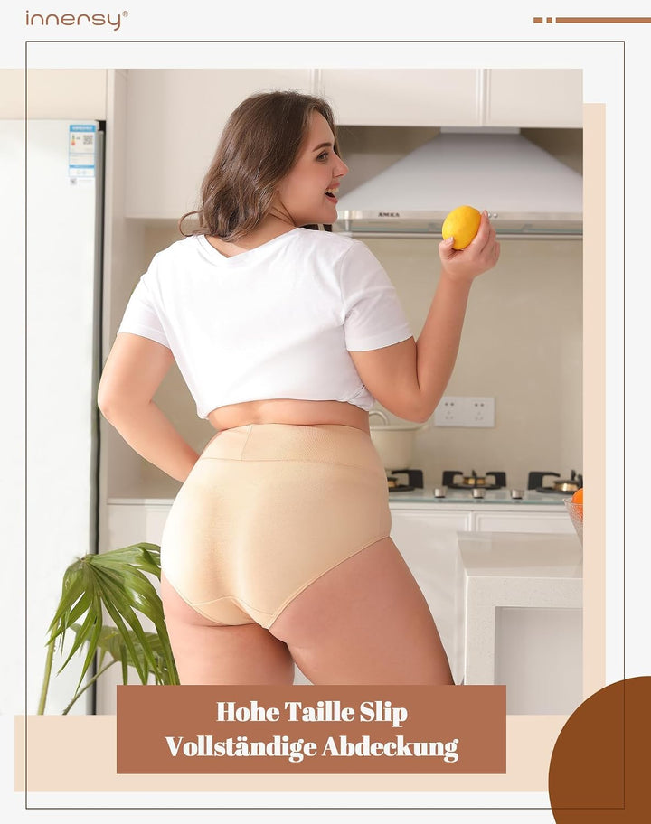INNERSY Unterhosen Grosse Grössen Damen Taillenslip Baumwolle High Waist Slip (44-62) 4er Pack, Beig