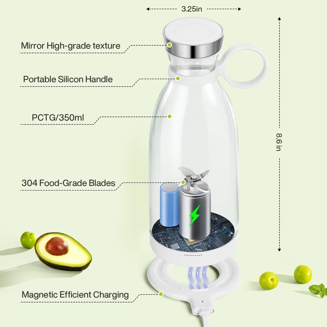 Tragbarer Mixer, 6-Klingen-Entsafterbecher für Saftshakes und Smoothies, 350 ml Mini-Mixer mit LED-A