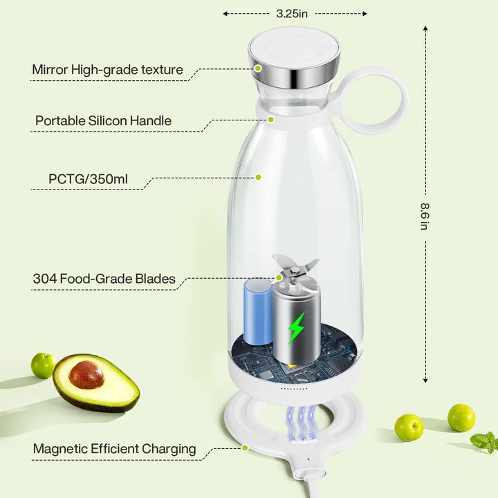 Tragbarer Mixer, 6-Klingen-Entsafterbecher für Saftshakes und Smoothies, 350 ml Mini-Mixer mit LED-A
