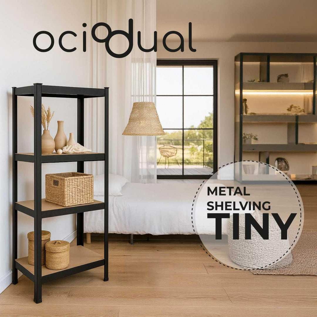 OcioDual Schwerlastregal Schwarz Tiny, Haushaltsregal, Kellerregal, Standregal, Metallregal, 150x60x