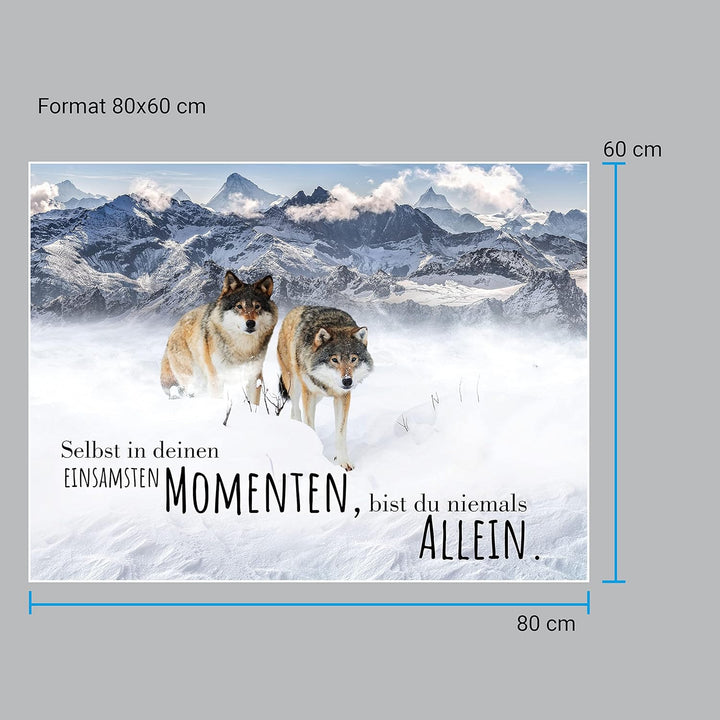 wandmotiv24 Poster als Wanddeko, Grösse 80x60cm, Wolfsrudel, Niemals allein, Wölfe, Wolf, Berge, Tie