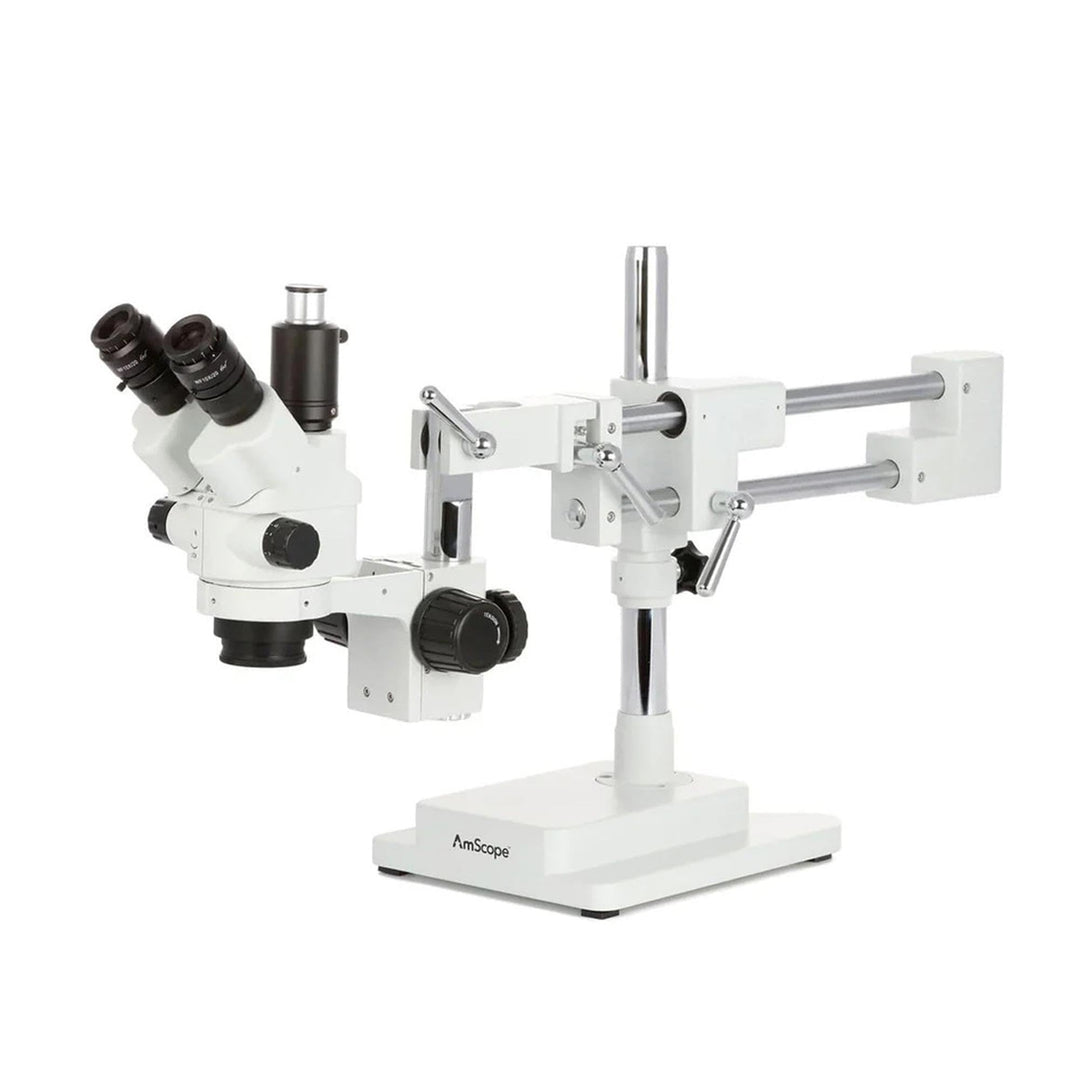 AmScope SM-4NTP Simul-Fokales Stereo Lockable Zoom Mikroskop auf Doppelarm-Auslegerständer, 7X-45X,