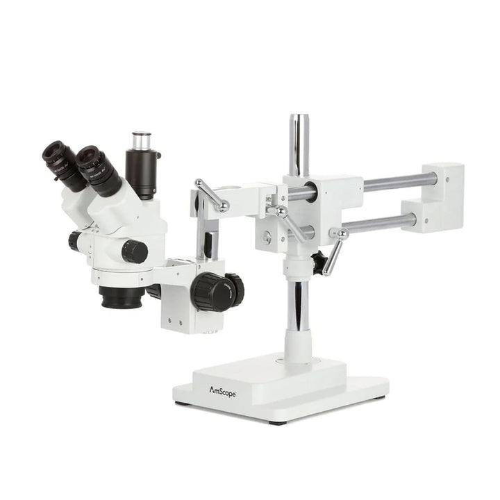 AmScope SM-4NTP Simul-Fokales Stereo Lockable Zoom Mikroskop auf Doppelarm-Auslegerständer, 7X-45X,