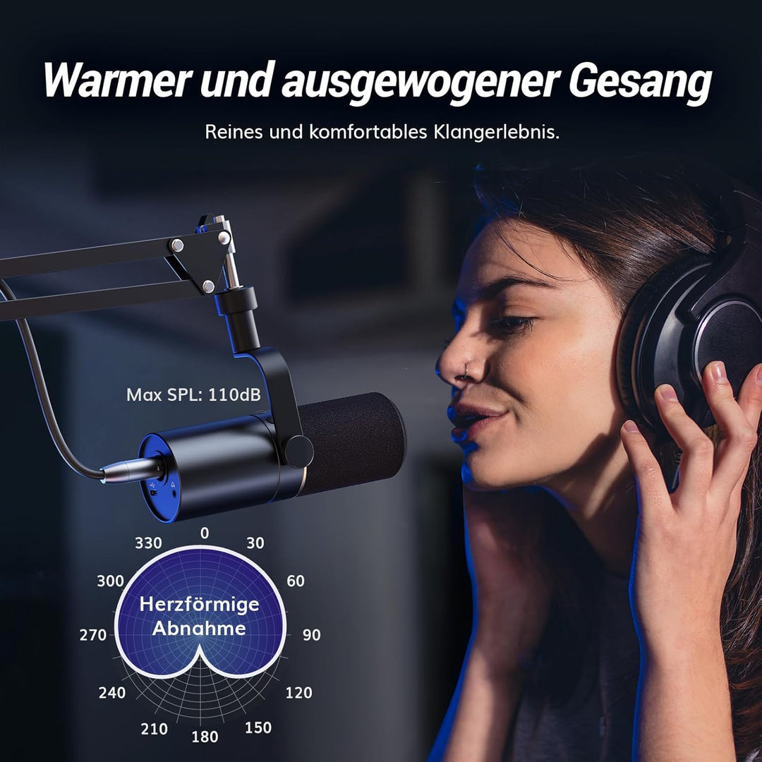 TONOR Gaming Microphone mit XLR/USB Kabel, Dynamisches Mikrofon PC mit Mikrofonarm und Mute Button,