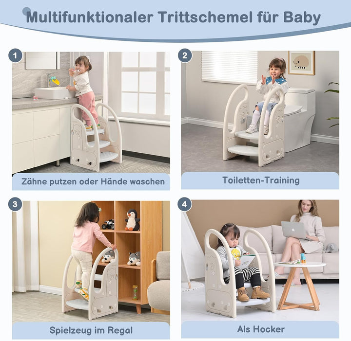 Onasti Tritthocker für Kinder, Dreistufiger Höhenverstellbar Tritt-Schemel Kinderschemel für Baby, B