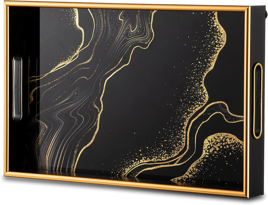 Hanobe Deko Tablett Kaffeetablett Serviertablett: Schwarzes dekoratives Gold Couchtisch Tabletts Dek