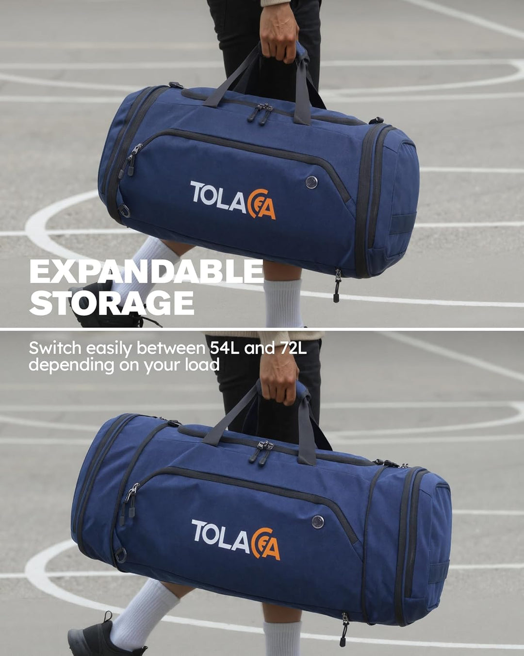 Tolaccea Sporttasche 56–70L für Herren & Damen – Erweiterbare Reisetasche mit Schuhfach & Nassfach,