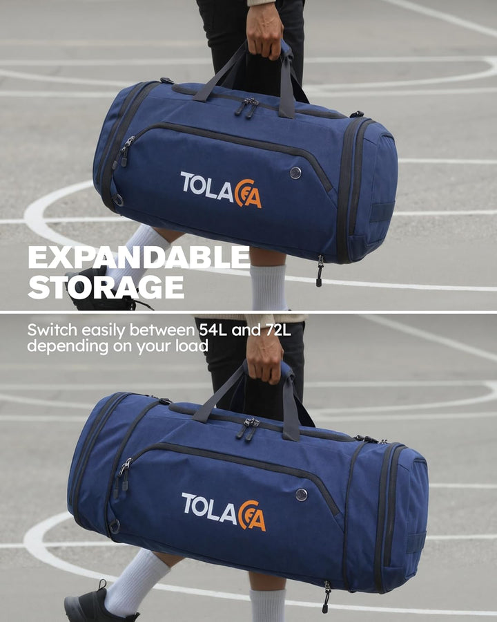 Tolaccea Sporttasche 56–70L für Herren & Damen – Erweiterbare Reisetasche mit Schuhfach & Nassfach,