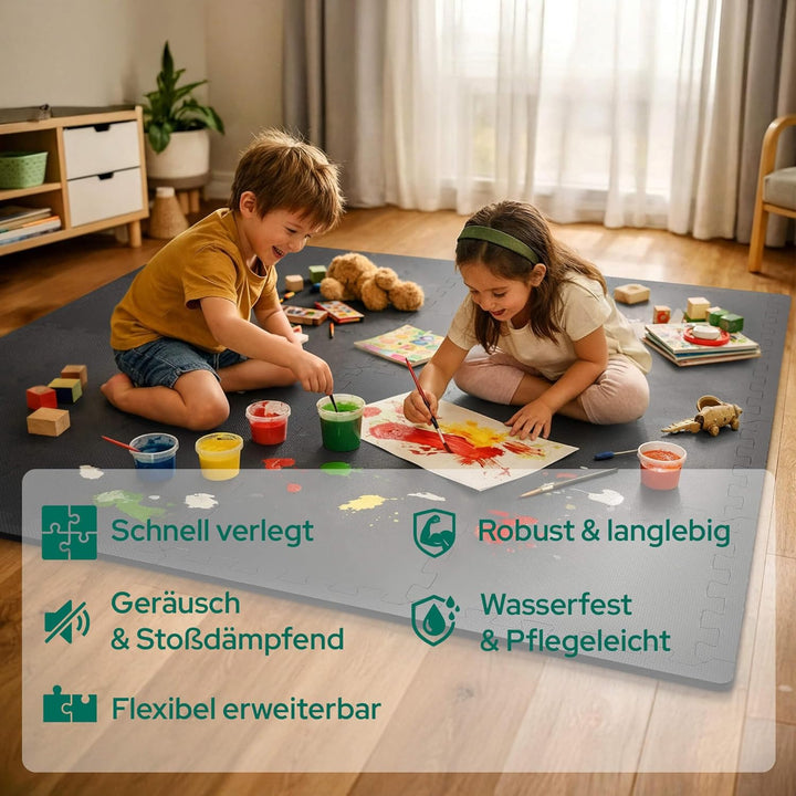 Arebos EVA Puzzlematte 18-teilig | Bodenschutzmatte ca. 2,02 m² inkl. Randstücke | Fitness, Pool & S
