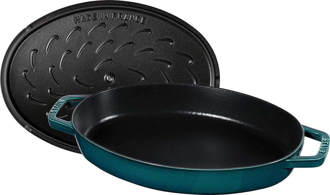 STAUB BORD OVAAL 32 CM MET DEKSEL APPELBLAUWZEEGROEN 'LA MER' NEW CLASSIC 11223337