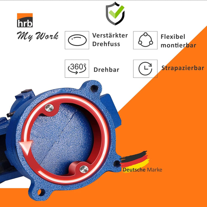 Robuster HRB Schraubstock 125 mm Backenbreite für Werkbank 360° drehbar (Spannweite 120 mm, Gewicht