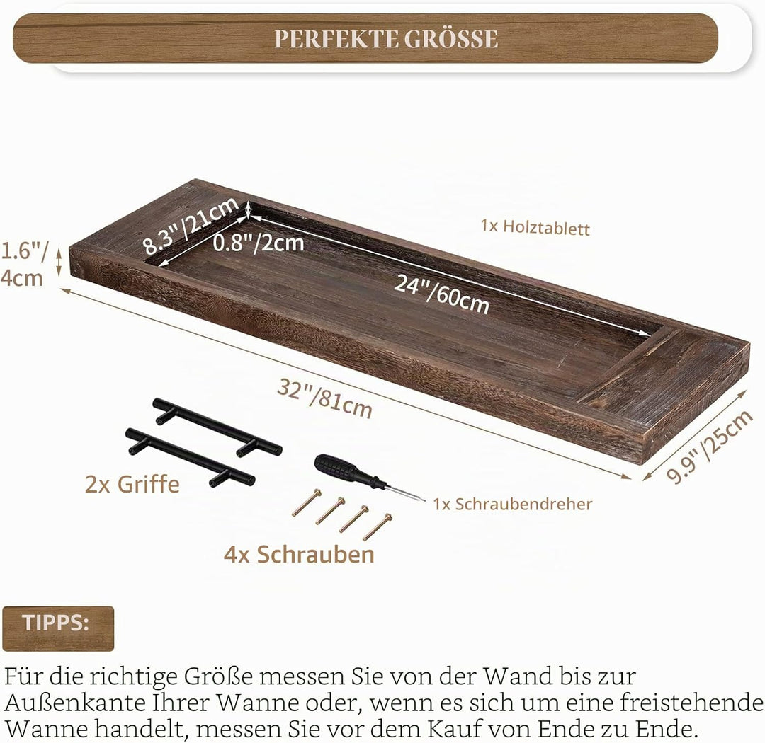 Hanobe Badewannenablage Serviertablett Holz Gross: Rustikal Badewannenbrett Rechteckig Extra Grosses