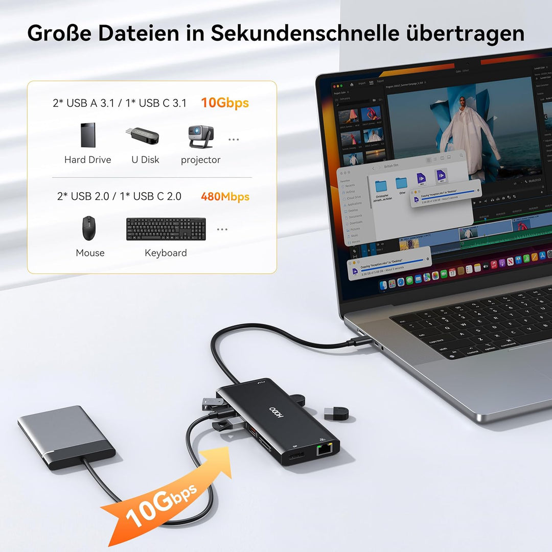 HODO Dockingstation Laptop 2 Monitore, Triple Display Docking Station USB-C Hub 14 in 1 mit Dual HDM