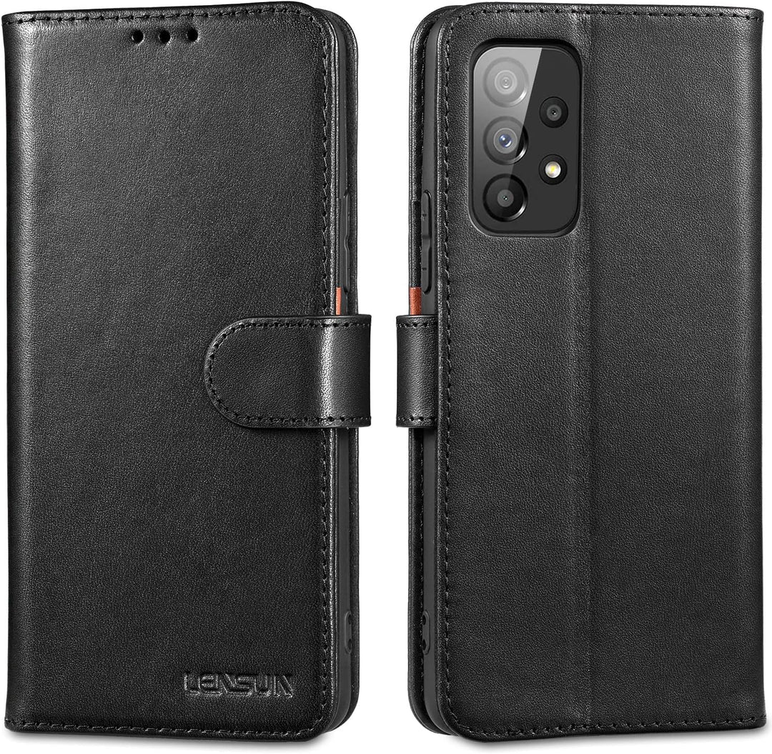 LENSUN Echtleder Hülle für Samsung Galaxy A53, Handyhülle [Echtes Leder] [Magnetverschluss] [RFID Sc