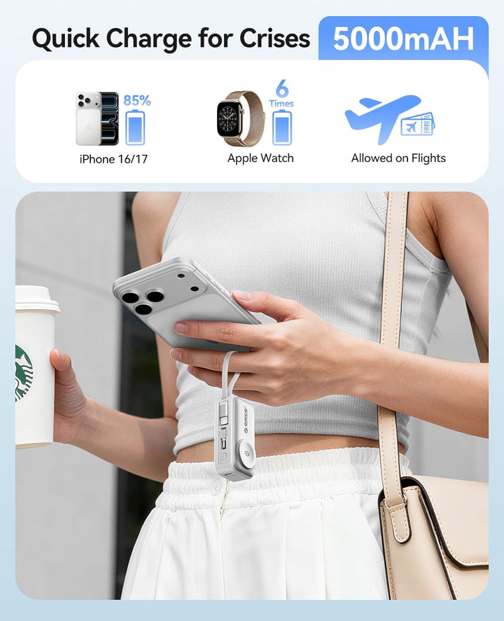 ORICO Mini Powerbank 5000mAh, PD 22,5W Externe Handyakkus mit Klappbarem USB-C Stecker & Lightning K