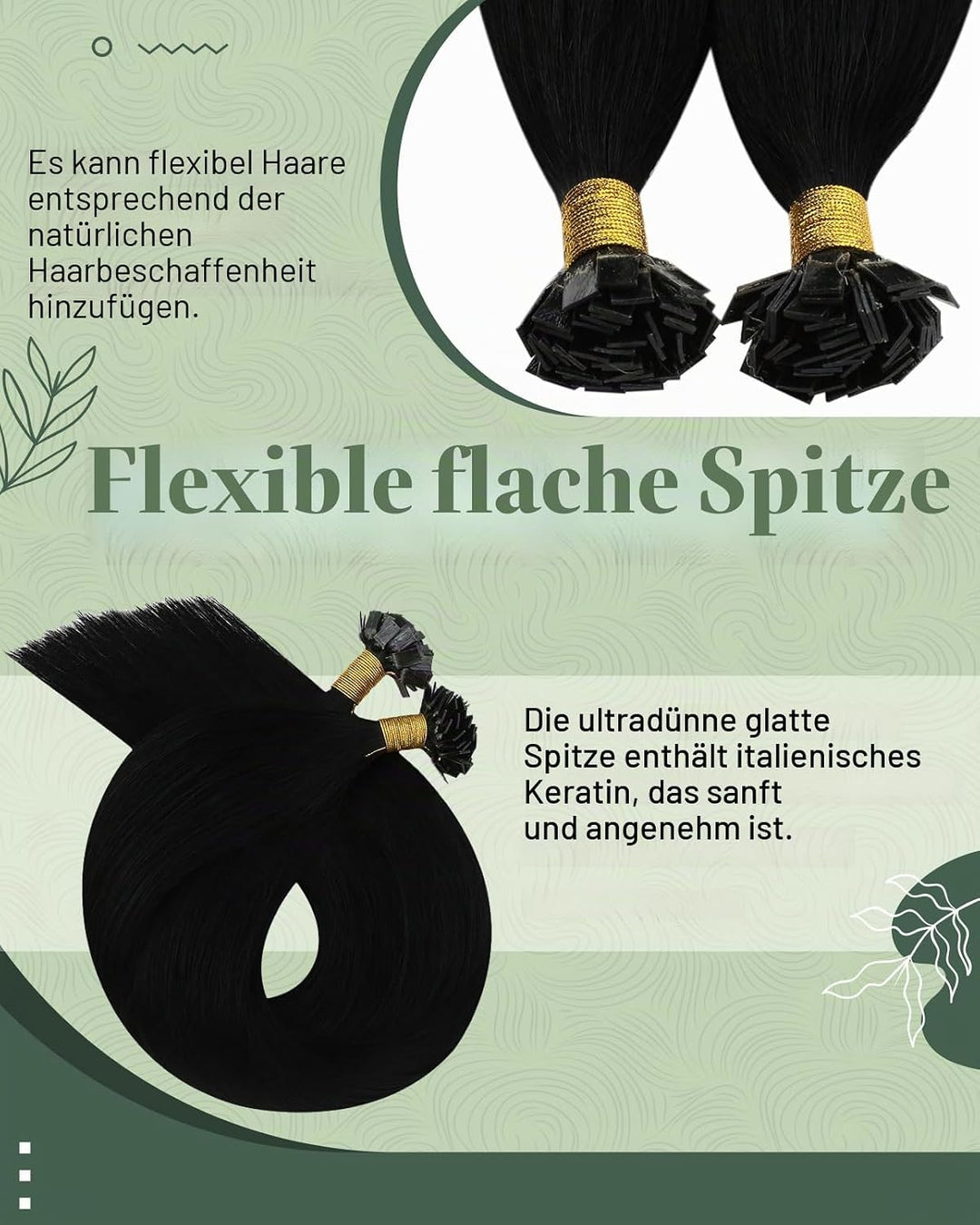 Ugeat Flat Tip Extensions 60cm Bonding Extensions Echthaar Schwarz Bonding Echthaar Extensions Kerat