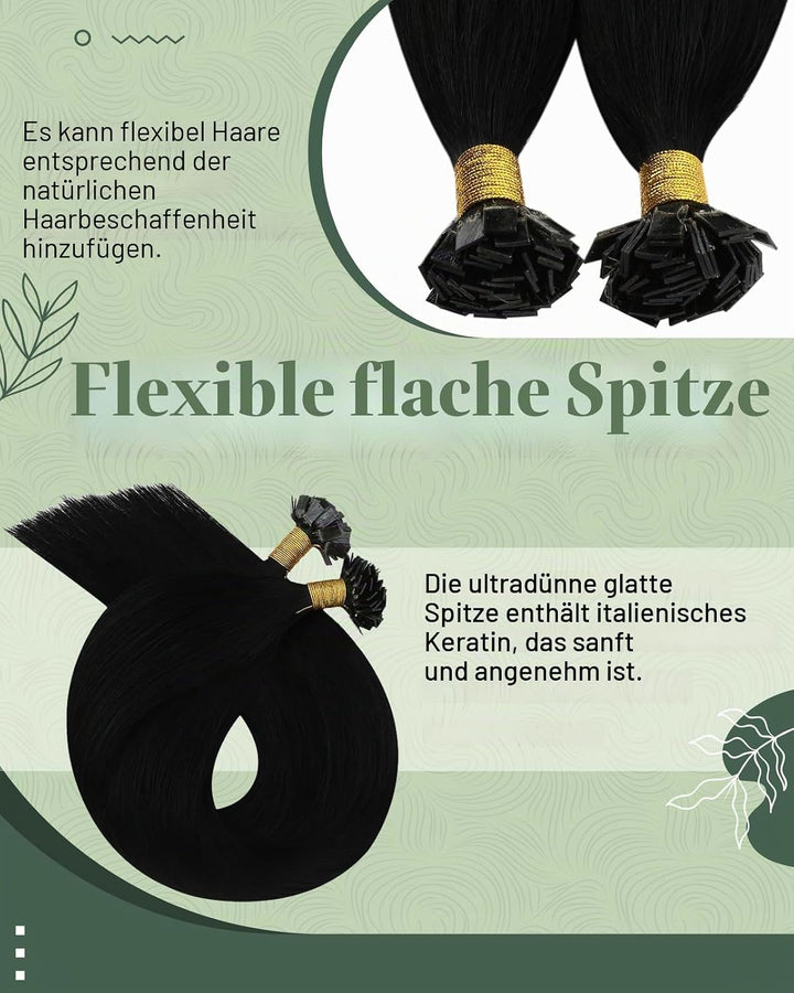 Ugeat Echthaar Remy Flat Tip Bondings Strahnen 1G/S Keratin Glue in Stick Tips 50Gramm/Set 40cm Haar