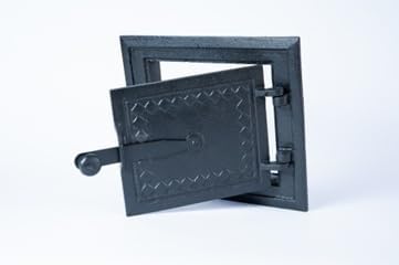 Gusseiserne Ofentür mit Riegel - 25,2 x 21,5 cm – Brotofentür - Pizzaofentür - Steinofentür - Kamino