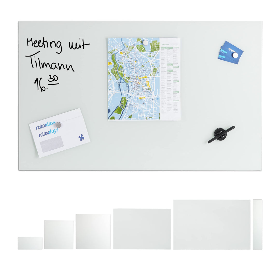 Relaxdays Glas-Magnetboard 100 x 60 cm, beschreibbar, Memoboard, 3 Magneten, Sicherheitsglas, Magnet