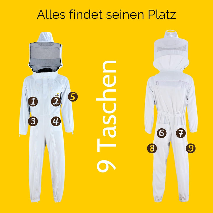 Imkado Imkeranzug, Schutzbekleidung für Imker, schützt vor Bienenstichen (XXL, Schleier: Rundschleie