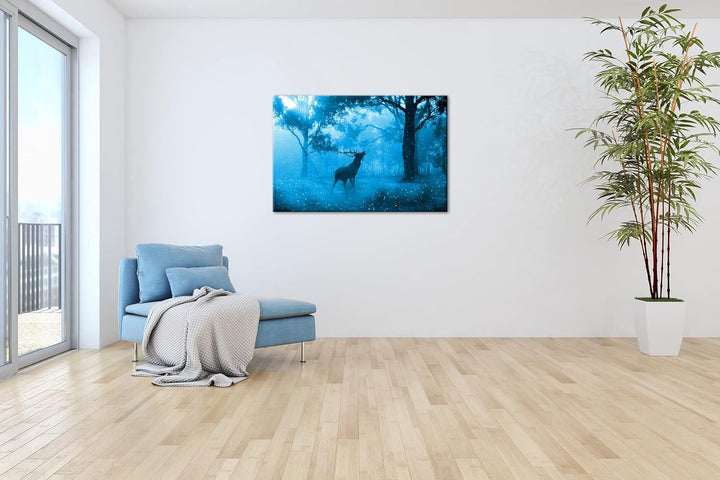 deyoli Anmutiger Hirsch bei Schnee Format: 80x60 Effekt: Monocrome Blau als Leinwandbild, Motiv fert