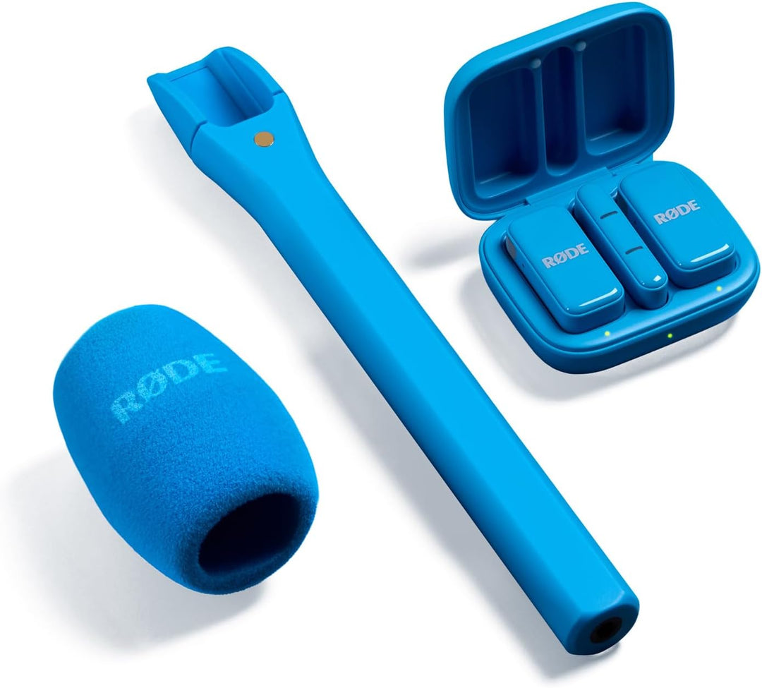 Rode Wireless Micro Drahtloses Mikrofon-System USB-C Blau mit Interview Micro Handadapter Blau und k