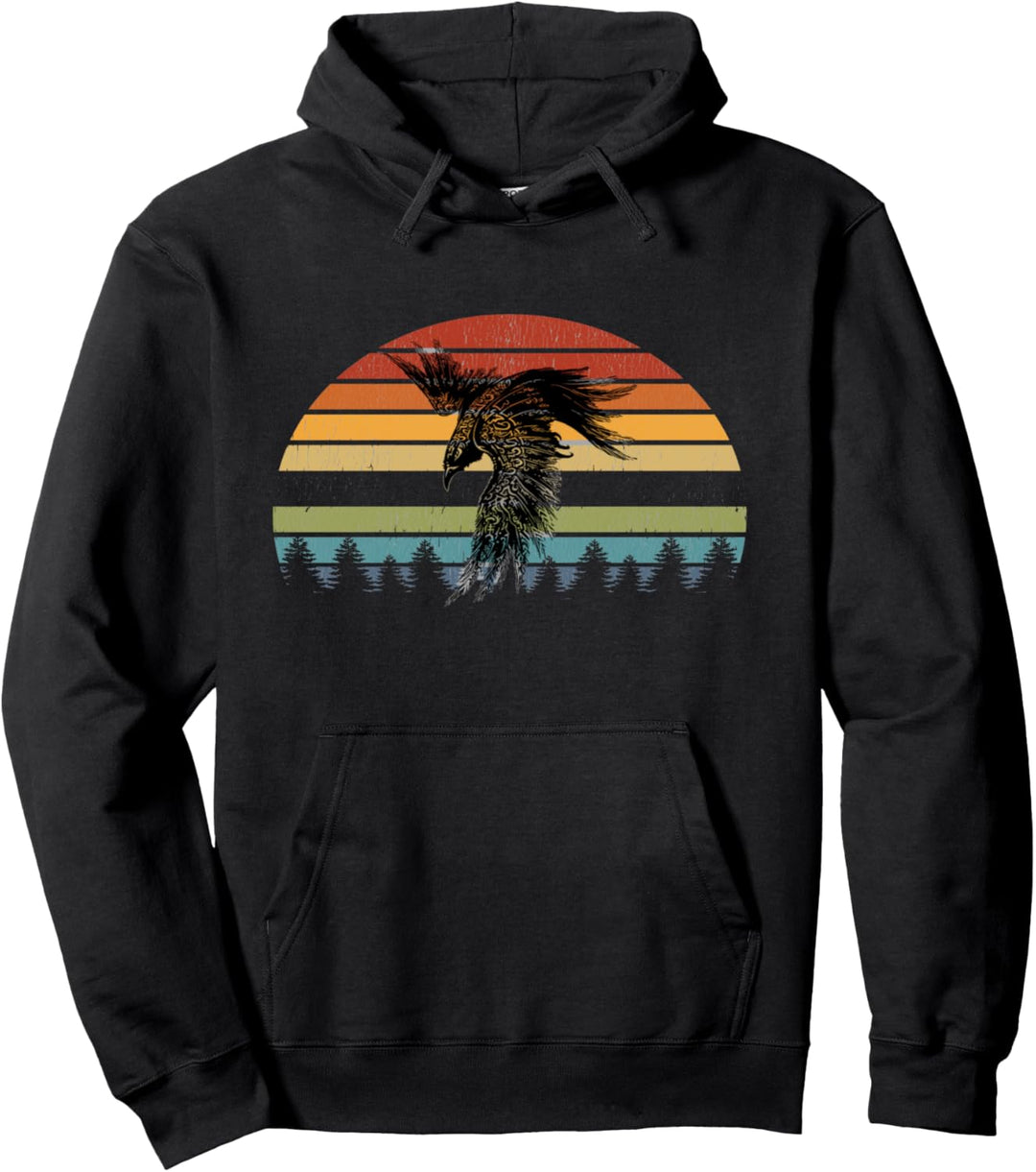 Crow Raven Norse Cool Viking Retro Sun for Vikings lover Pullover Hoodie