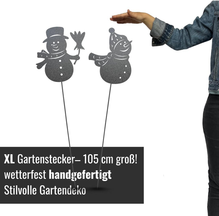 Terma Stahldesign Schneemann Set 105 cm Grau Gartenstecker Metall XXL Winterdeko grau pulverbeschich