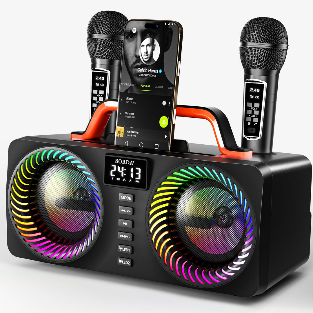 Karaoke-Maschine für Erwachsene und Kinder, Tragbarer 80-W-Bluetooth-Lautsprecher – 2 Kabellose Mikr