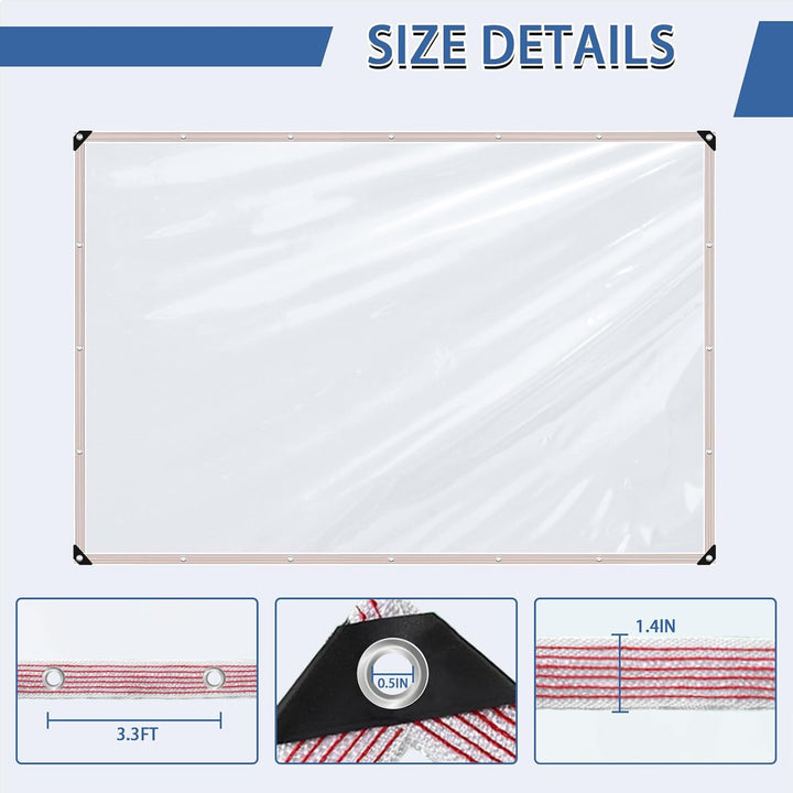 Transparente Plane mit Ösen, Wetterfeste Strapazierfähige Abdeckplane, 0.4 mm 450 g/m² PVC-Material