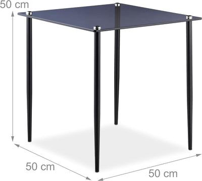 Relaxdays Beistelltisch Glas, Stahl, eckiger Wohnzimmertisch, HBT: 50 x 50 x 50 cm, moderner Glastis
