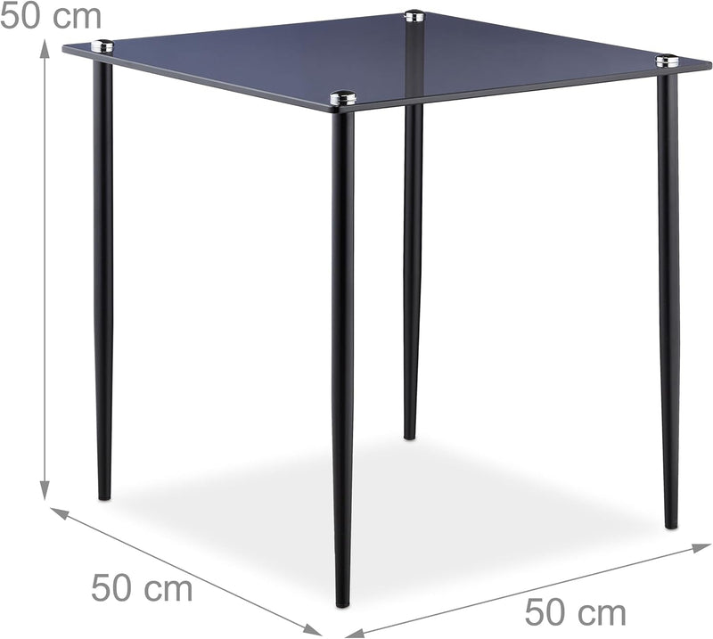 Relaxdays Beistelltisch Glas, Stahl, eckiger Wohnzimmertisch, HBT: 50 x 50 x 50 cm, moderner Glastis
