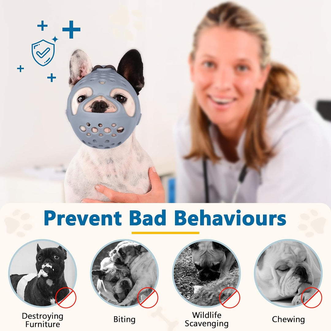 Maulkorb für Hunde mit kurzer Schnauze, weiches Silikon, flach, für Französische Bulldogge, Shih Tzu