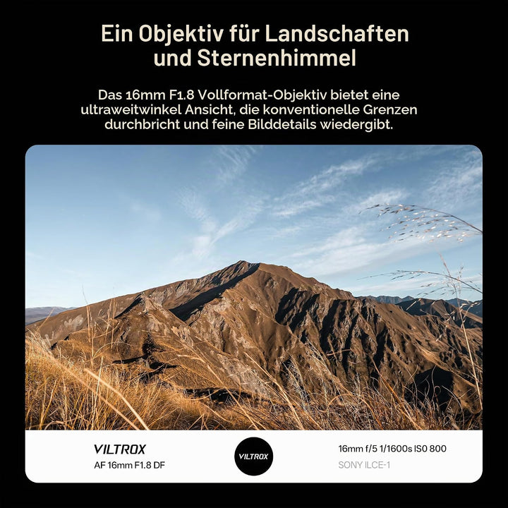 VILTROX AF 16mm F1.8 FE Objektiv für Sony E Mount, grosse Blende F/1.8 Vollformat-Weitwinkelobjektiv