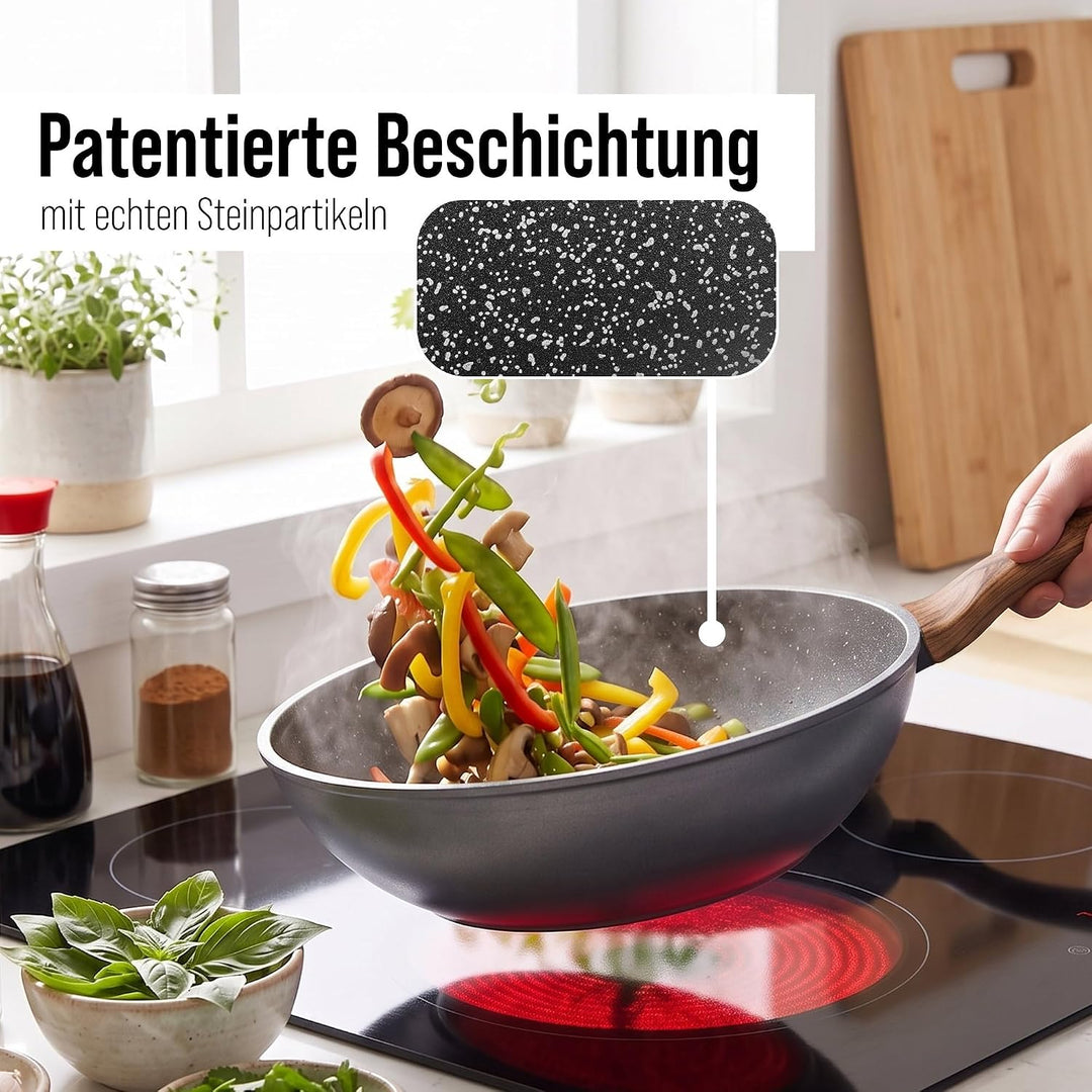 STONELINE Back to Nature Made in Germany Wok 30 cm, auch für öl- und fettfreies Braten, Wok Pfanne b