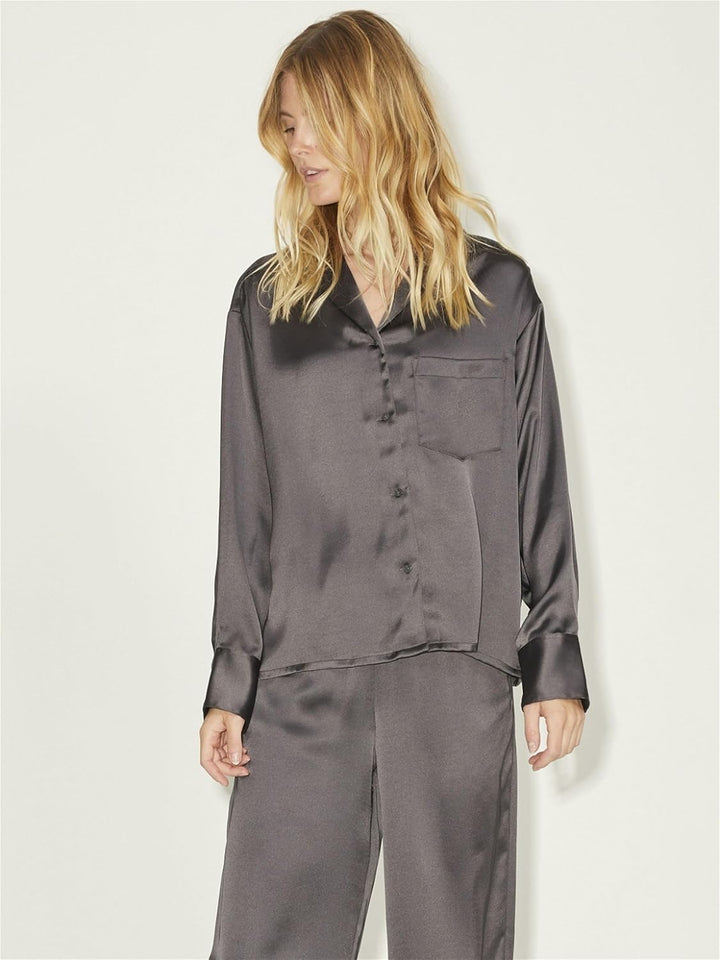 JJXX Damen Jxeva Ls Comfort Satin Shirt Noos Bluse S Asphalt, S Asphalt