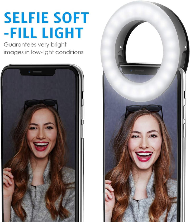 Criacr Criacr Selfie-Ringlicht, 40 LEDs, wiederaufladbar über USB, Selfie-Fülllicht, 3-stufige Helli